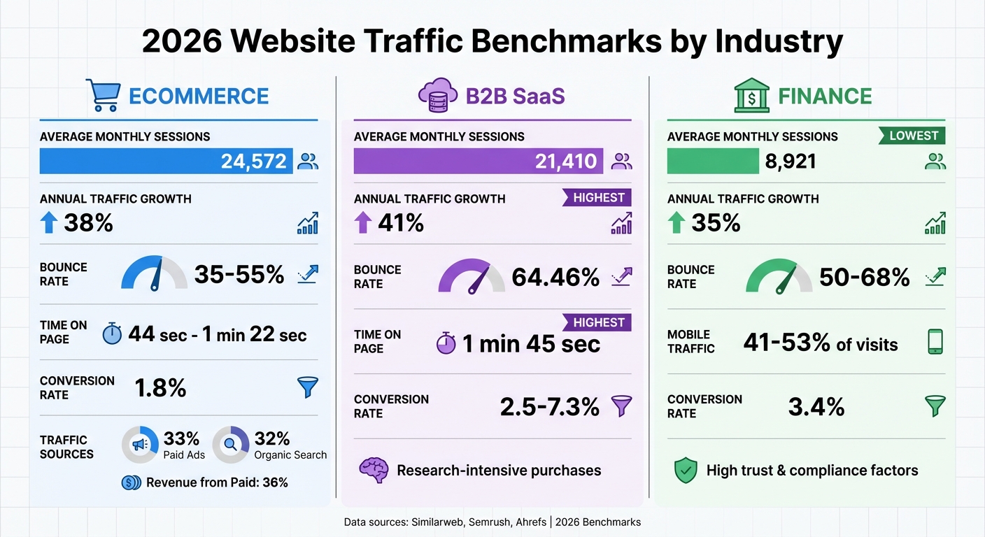 2026 Website Traffic Benchmarks by Industry: Ecommerce vs SaaS vs Finance
