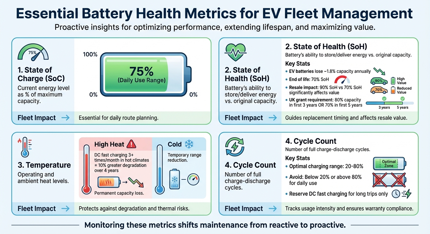 Essential Battery Health Metrics for EV Fleet Management