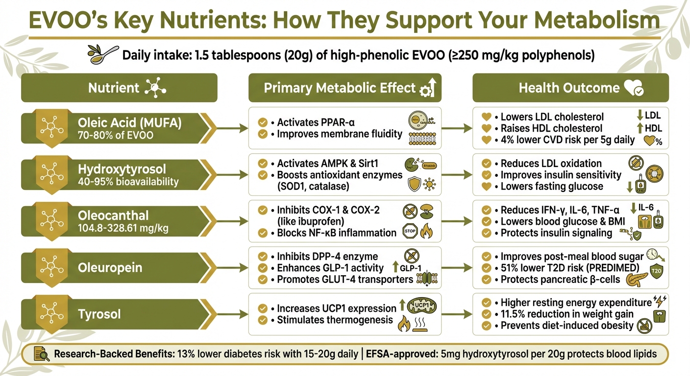 Key EVOO Nutrients and Their Metabolic Benefits