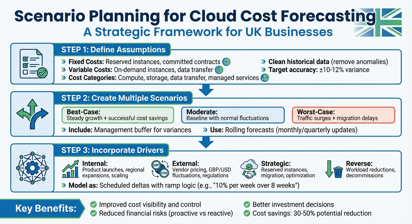 Cloud Cost Scenario Planning Framework: 3-Step Process for UK Businesses