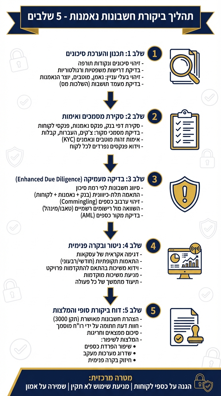 5 שלבי ביקורת חשבונות נאמנות על ידי רואי חשבון