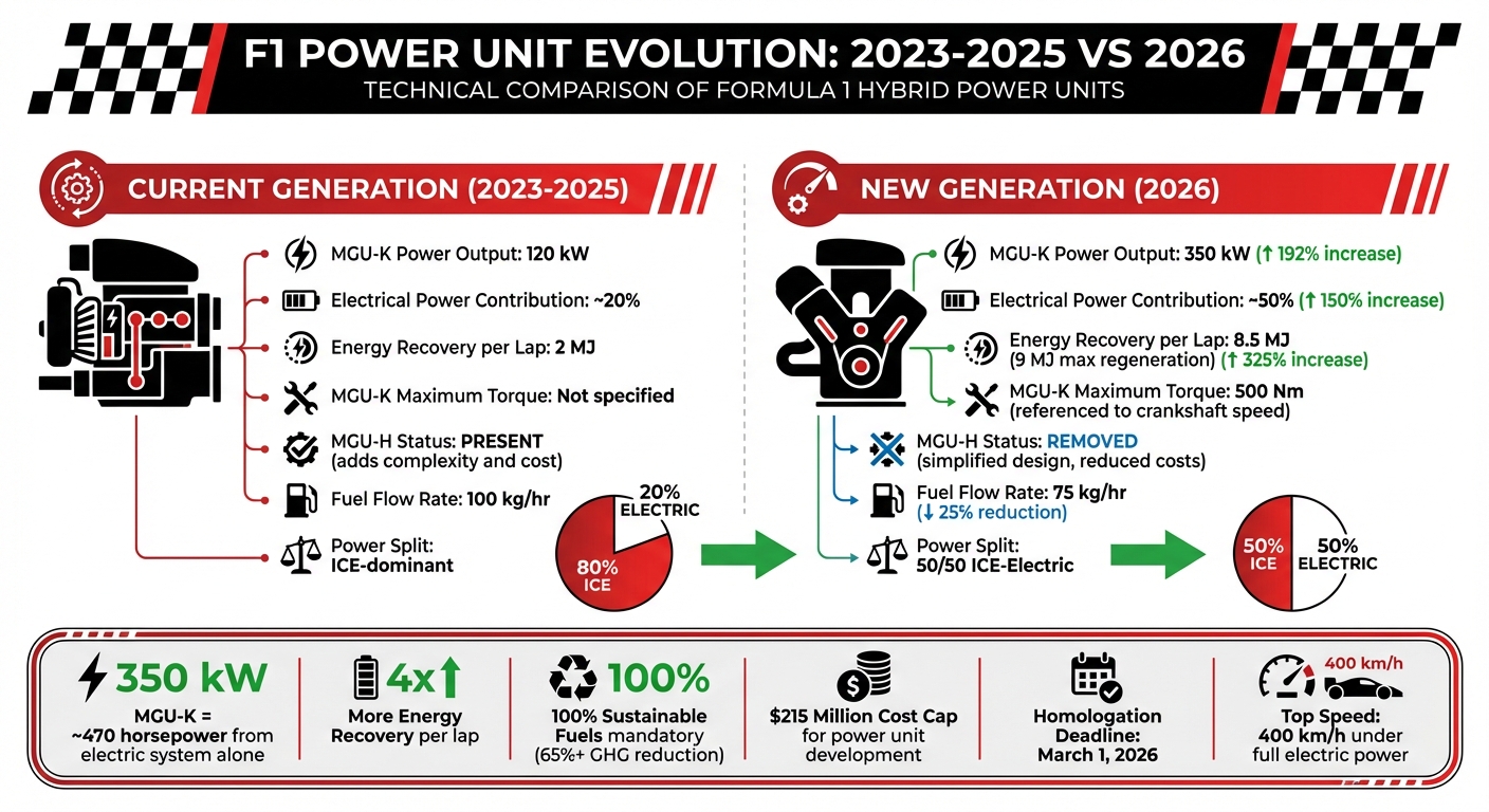 2023-2025 vs 2026 F1 Power Unit Specifications Comparison
