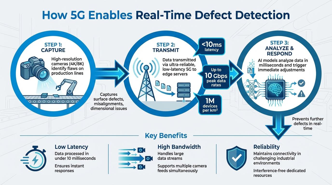 How 5G Enables Real-Time Defect Detection in Manufacturing: 3-Step Process
