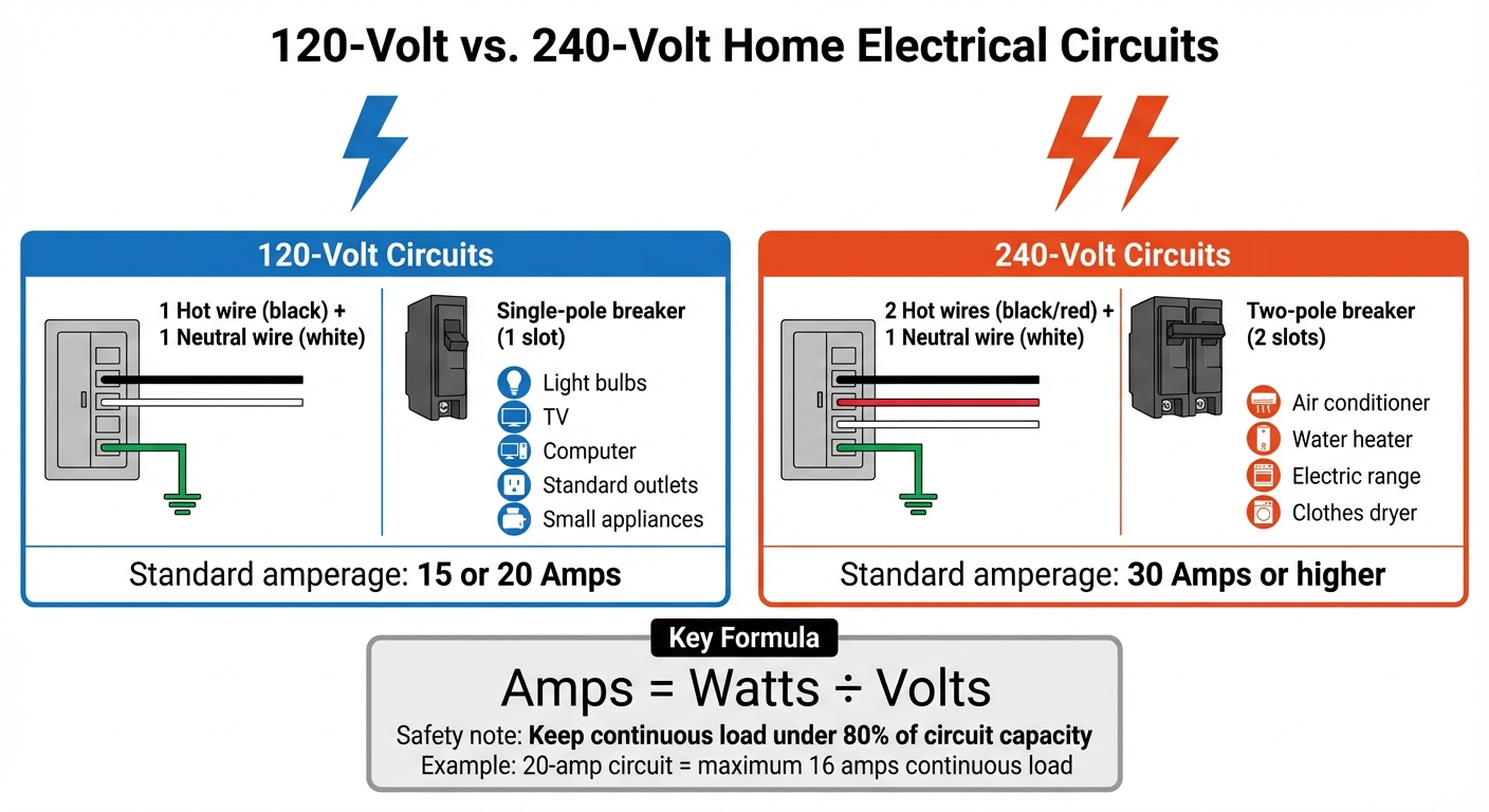 120-Volt vs 240-Volt Home Electrical Circuits Comparison