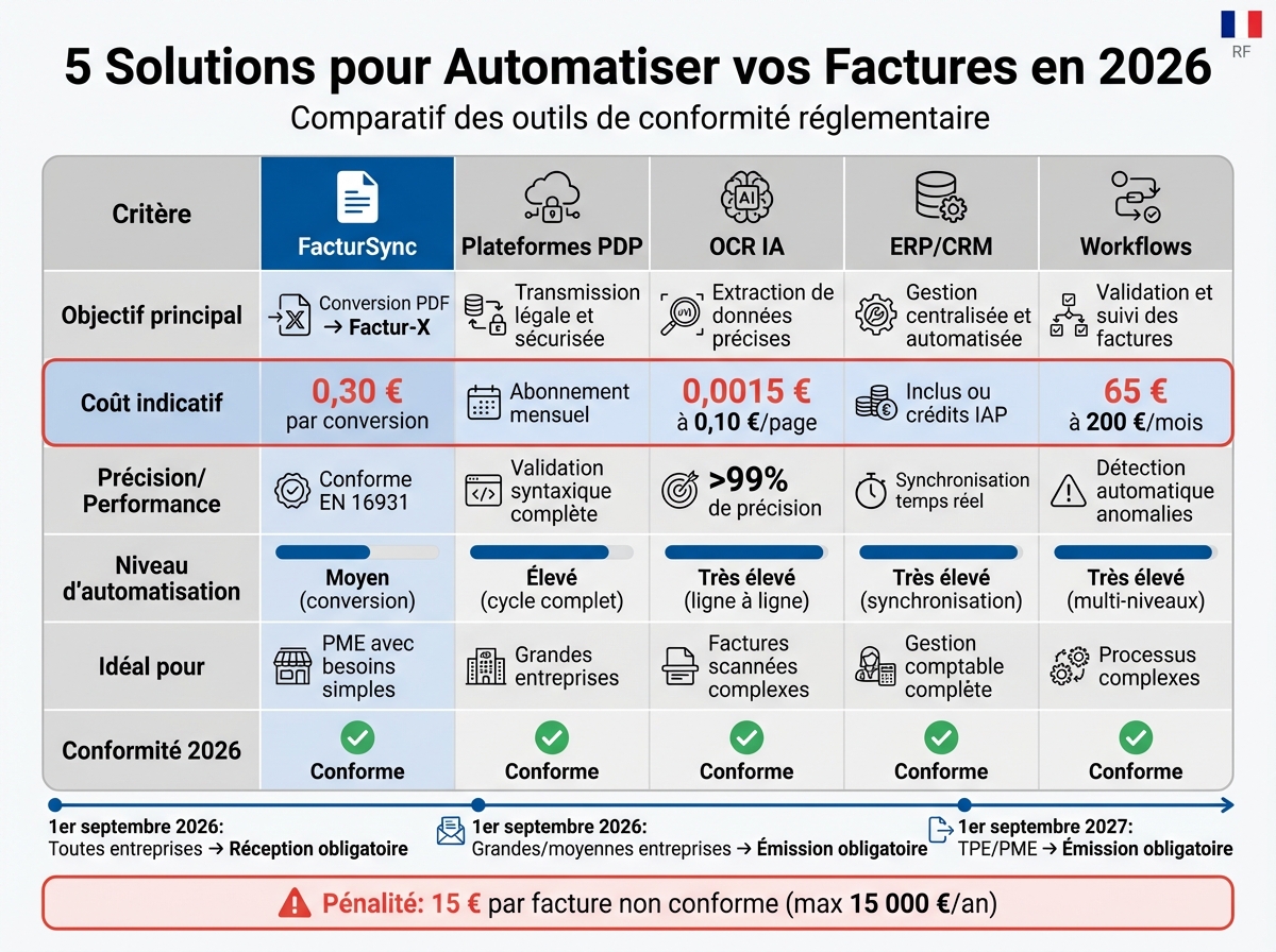 Comparaison des 5 solutions d'automatisation de factures électroniques 2026