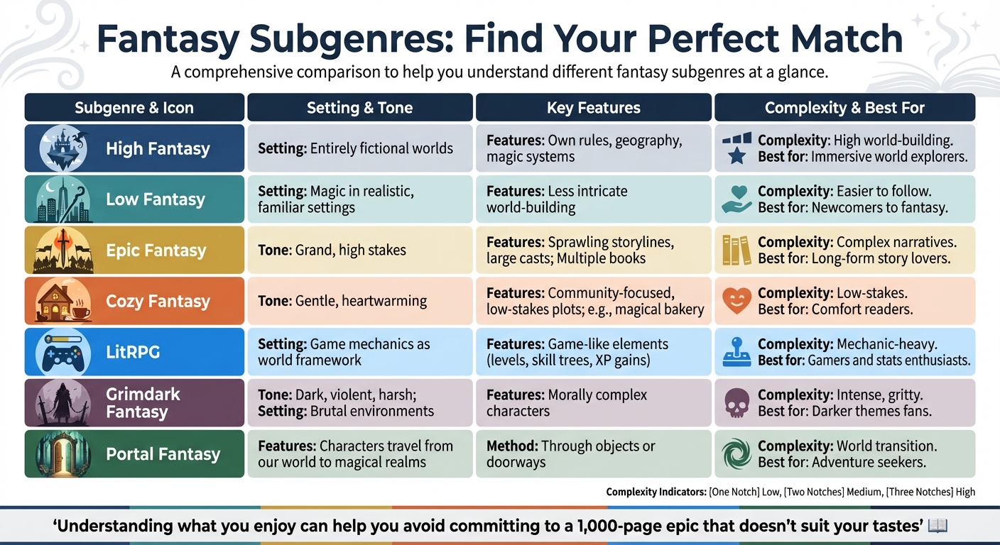 Fantasy Subgenres Comparison Guide: Find Your Perfect Reading Match