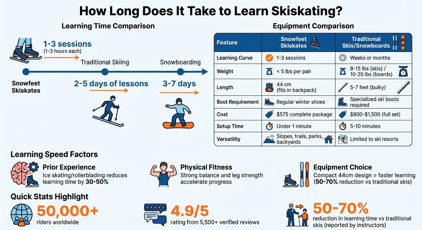 Comparación de aprendizaje: Skiskates Snowfeet vs esquí y snowboard tradicionales