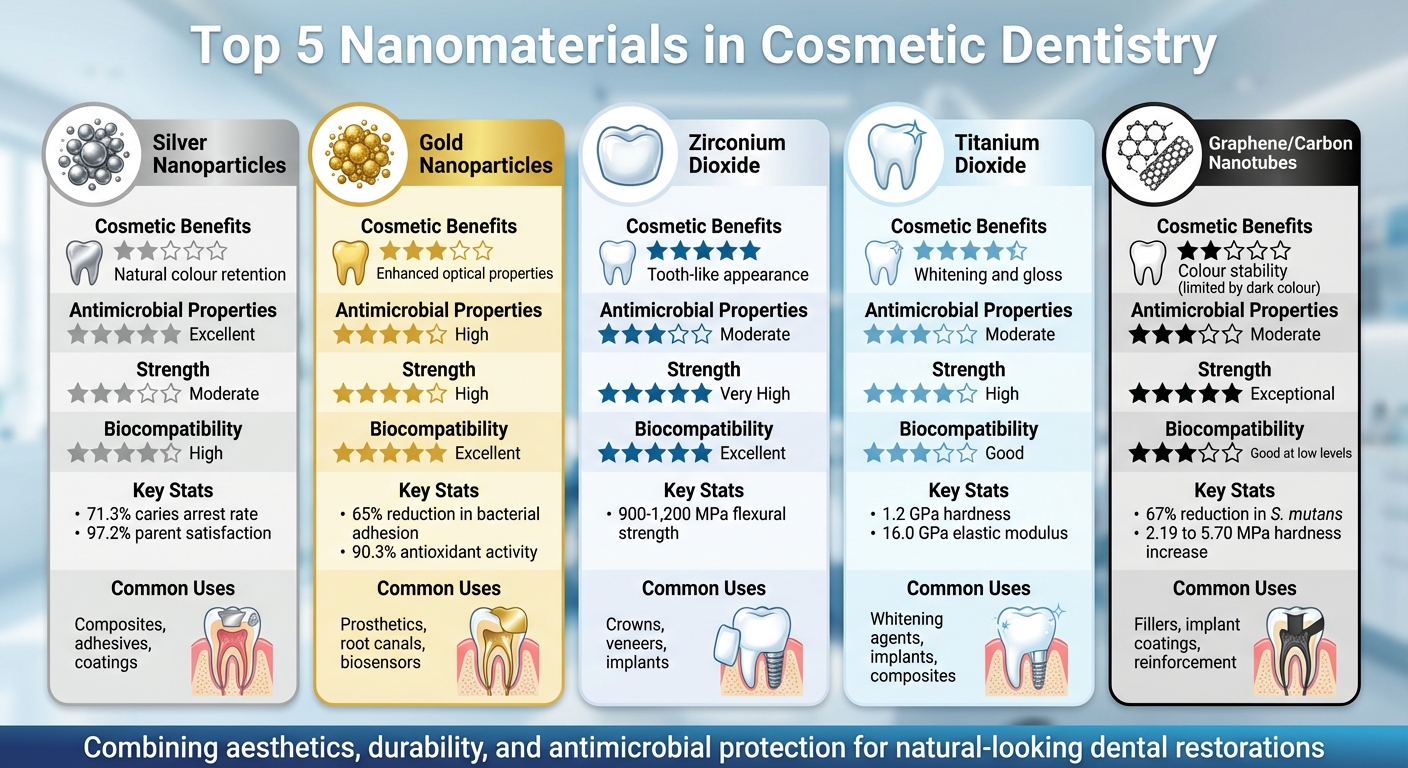 Comparison of 5 Nanomaterials in Cosmetic Dentistry: Properties and Applications