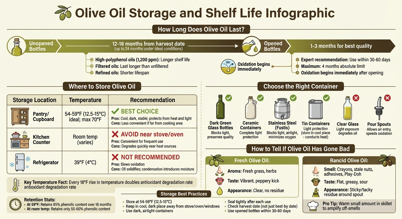 Olive Oil Storage Guide: Shelf Life, Temperature, and Container Comparison
