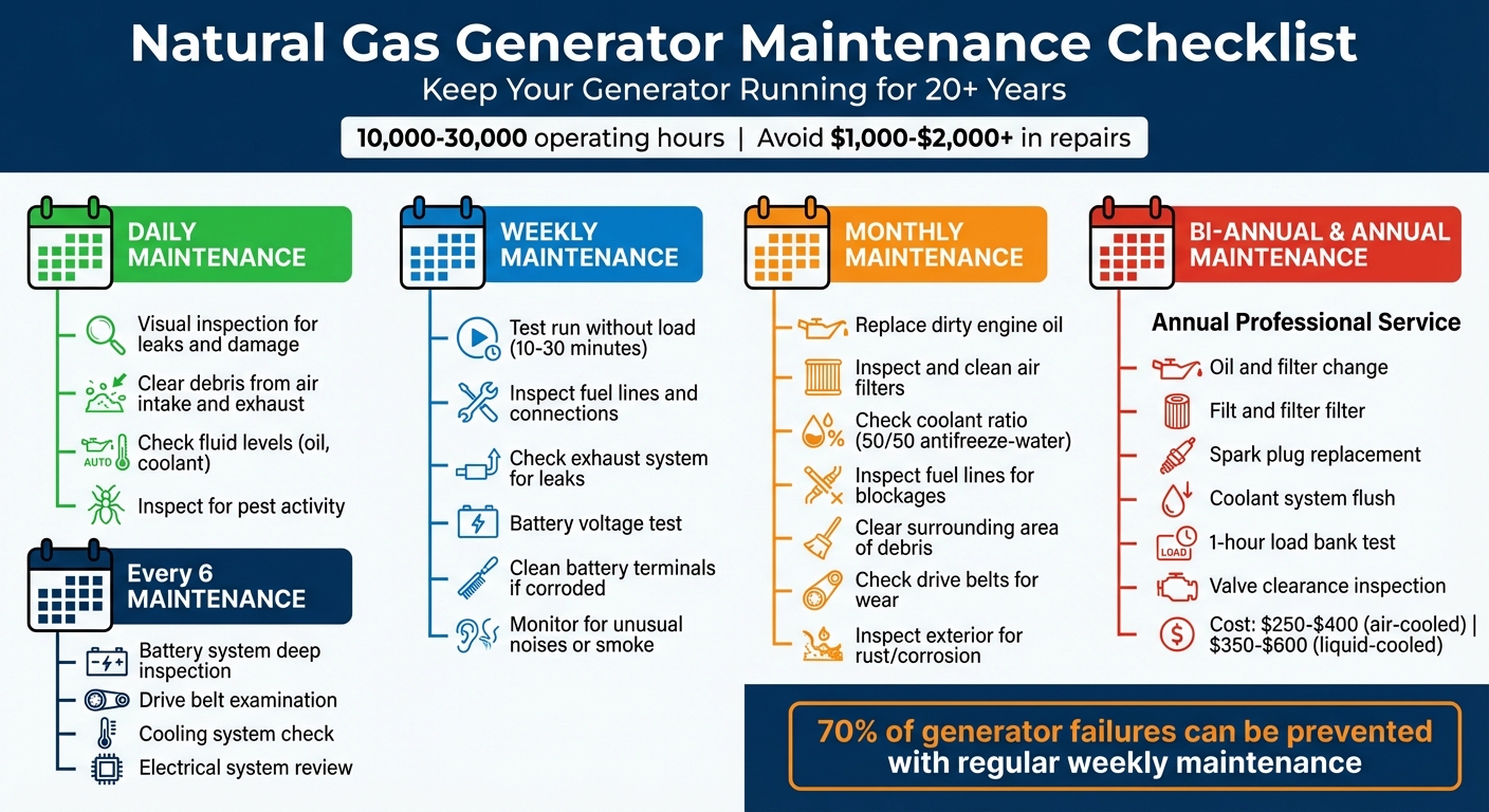 Natural Gas Generator Maintenance Schedule: Daily, Weekly, Monthly & Annual Tasks