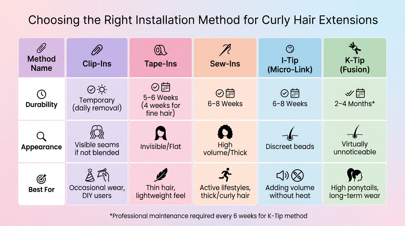 Curly Hair Extension Installation Methods Comparison Chart