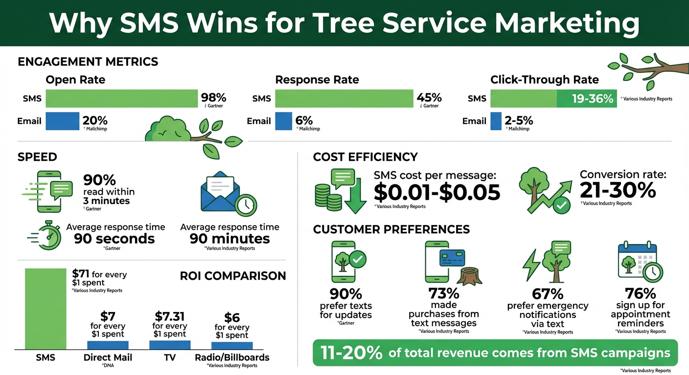 SMS vs Email vs Traditional Marketing Performance Comparison for Tree Services