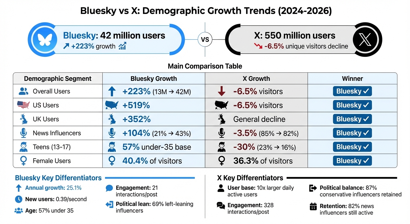 Bluesky vs X Platform Growth Comparison 2024-2026