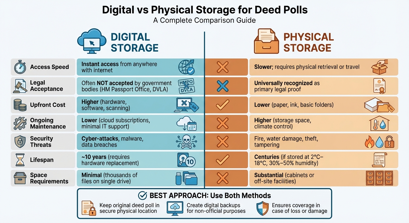 Digital vs Physical Deed Poll Storage Comparison Chart