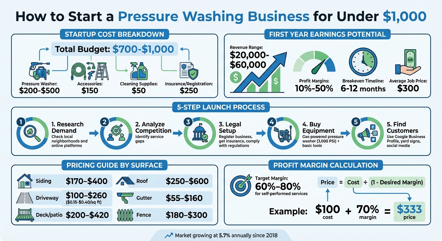Starting a Pressure Washing Business Under $1,000: Costs, Equipment & Profit Breakdown