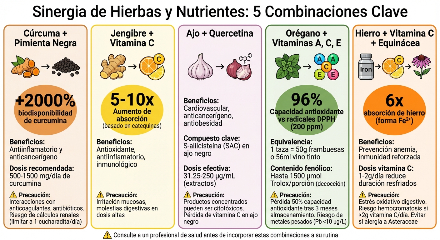 5 Combinaciones Sinérgicas de Hierbas y Nutrientes: Beneficios y Precauciones