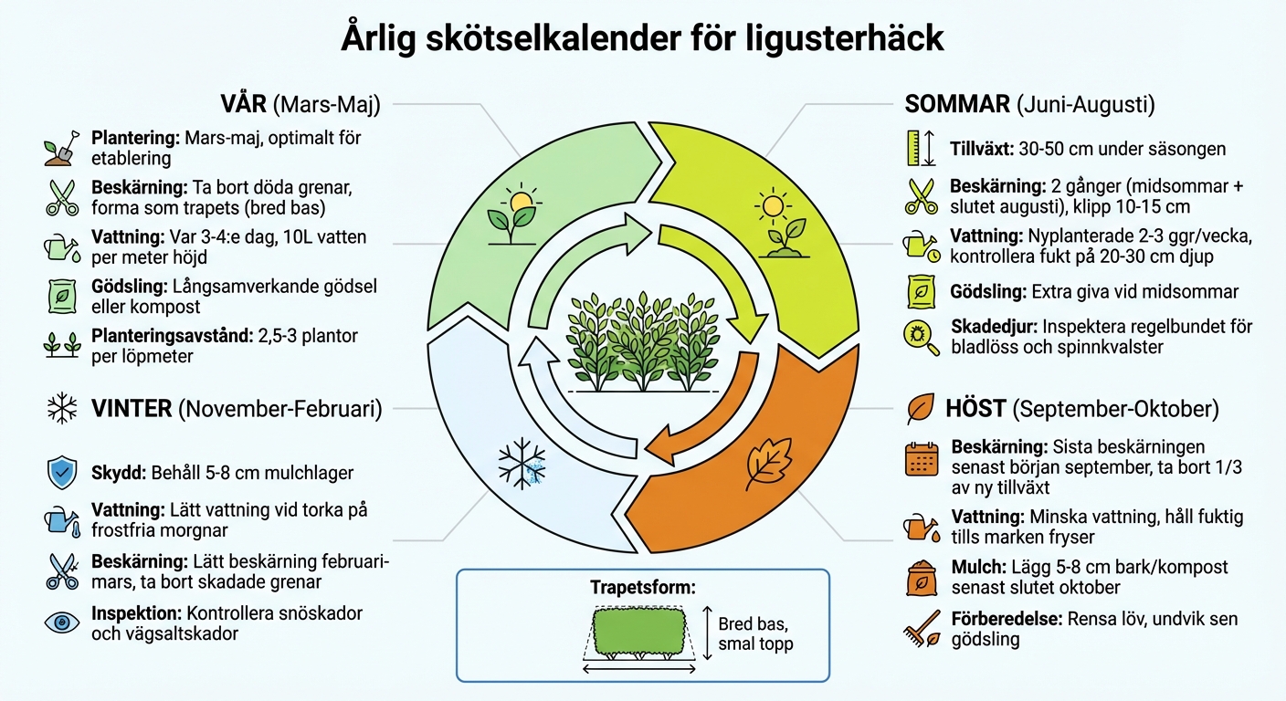 Årlig skötselkalender för ligusterhäck - säsongsvis guide