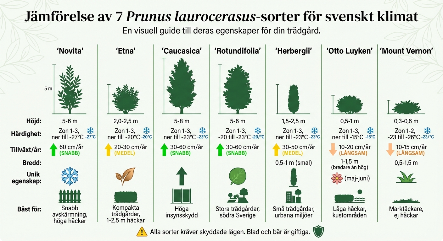Jämförelse av 7 lagerhäckssorter för svenskt klimat - höjd, härdighet och tillväxt