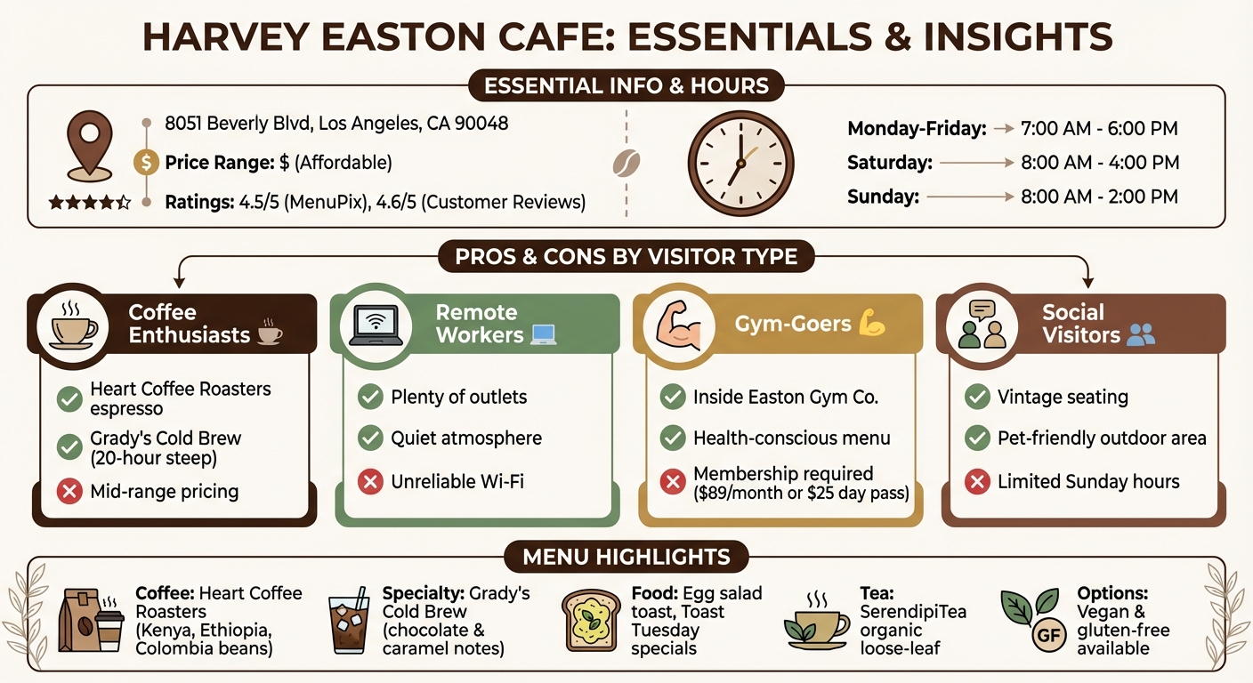 Harvey Easton Cafe Quick Reference Guide: Hours, Menu & Visitor Benefits