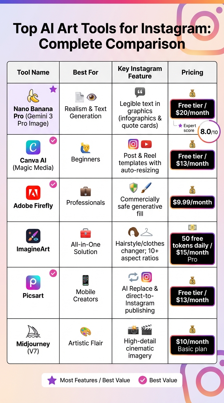 AI Art Tools for Instagram: Features and Pricing Comparison