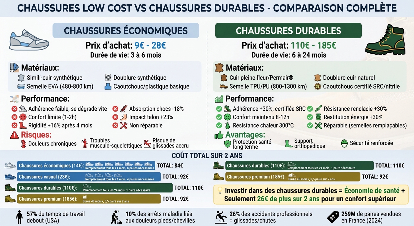 Comparaison coût et durabilité : chaussures économiques vs durables sur 2 ans
