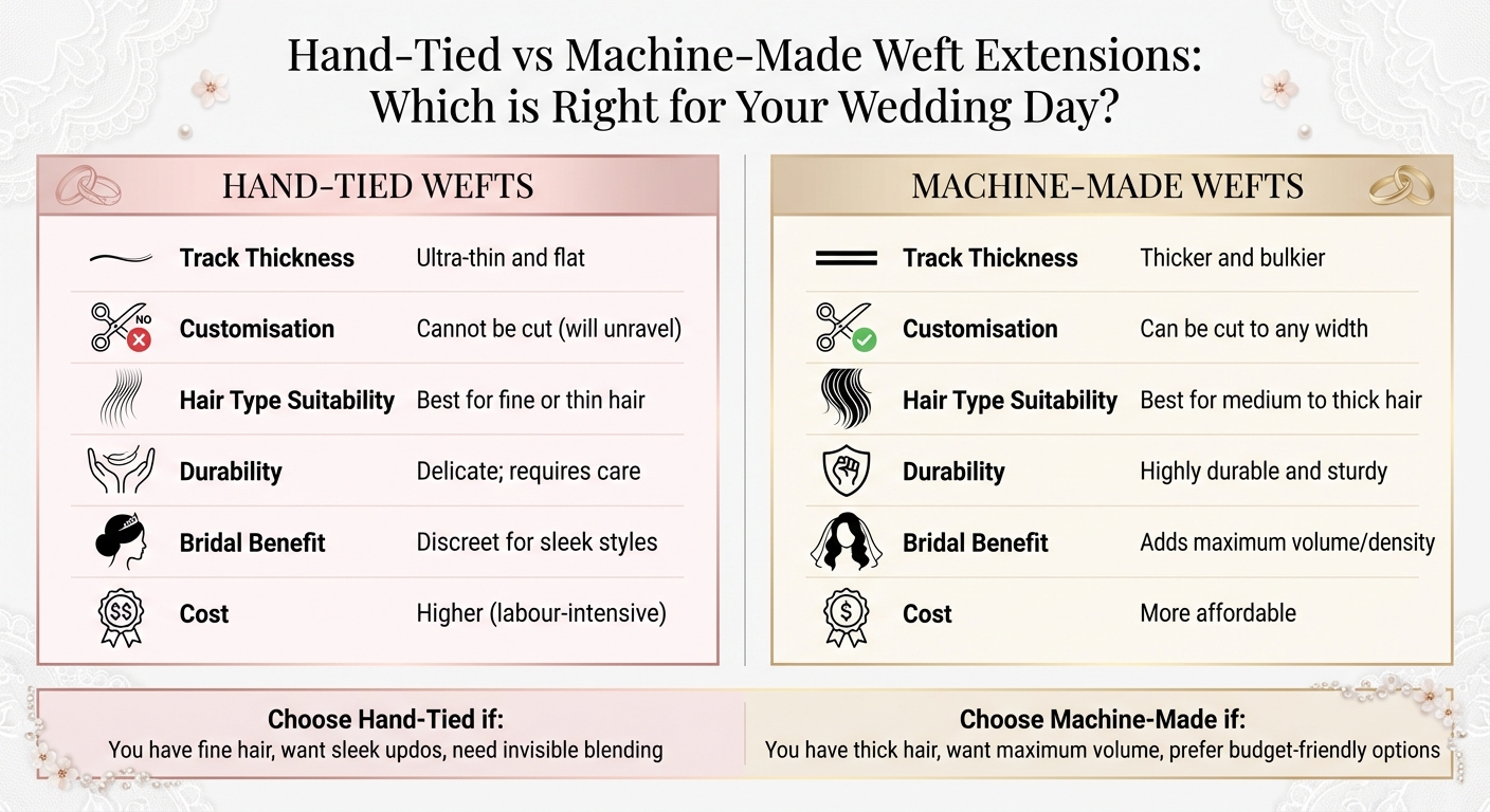 Hand-Tied vs Machine-Made Weft Extensions Comparison for Brides