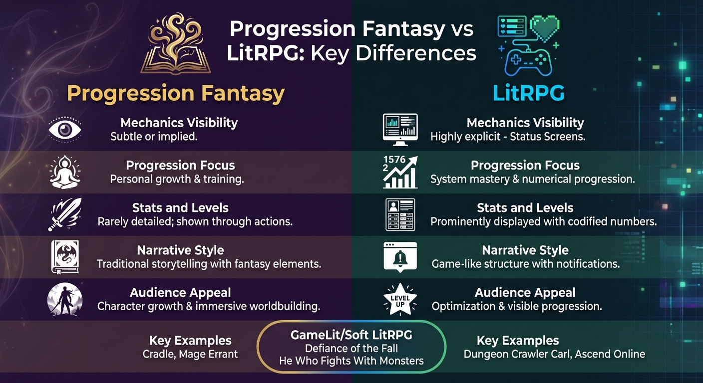 Progression Fantasy vs LitRPG: Key Differences Comparison Chart