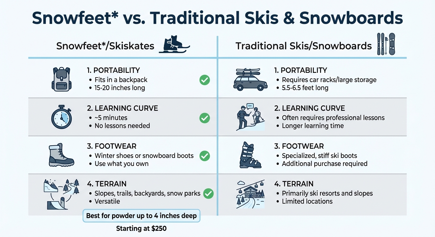 Tabla comparativa Snowfeet vs Esquís tradicionales
