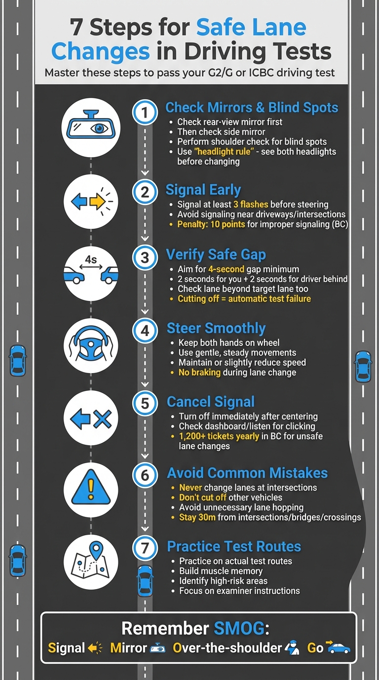 7-Step Process for Safe Lane Changes in Canadian Driving Tests