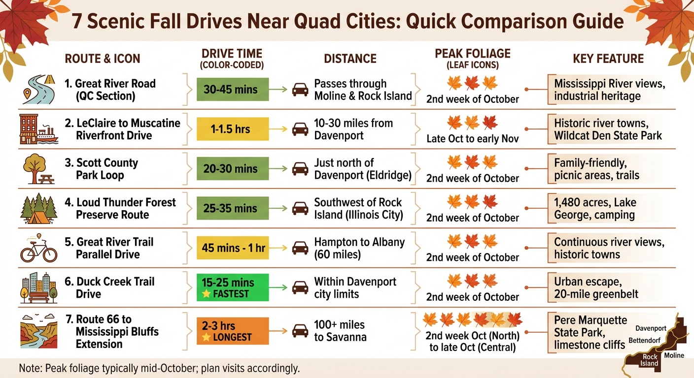 Quad Cities Fall Drives Comparison: Distance, Time, and Peak Foliage Guide