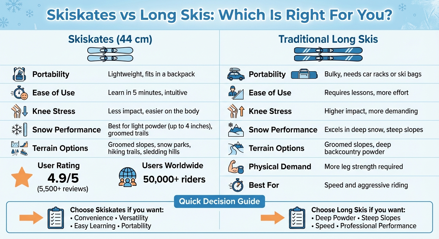 Skiskates vs Esquís Largos Tradicionales: Tabla Comparativa de Características