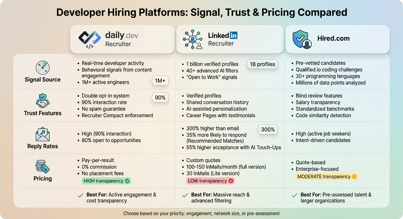 Developer Hiring Platforms Comparison: daily.dev vs LinkedIn vs Hired.com