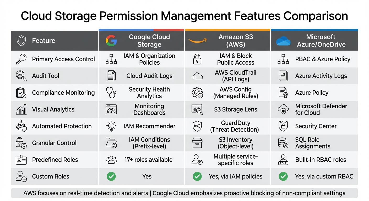 Cloud Storage Permission Management Features Comparison: Google Cloud vs AWS vs Azure