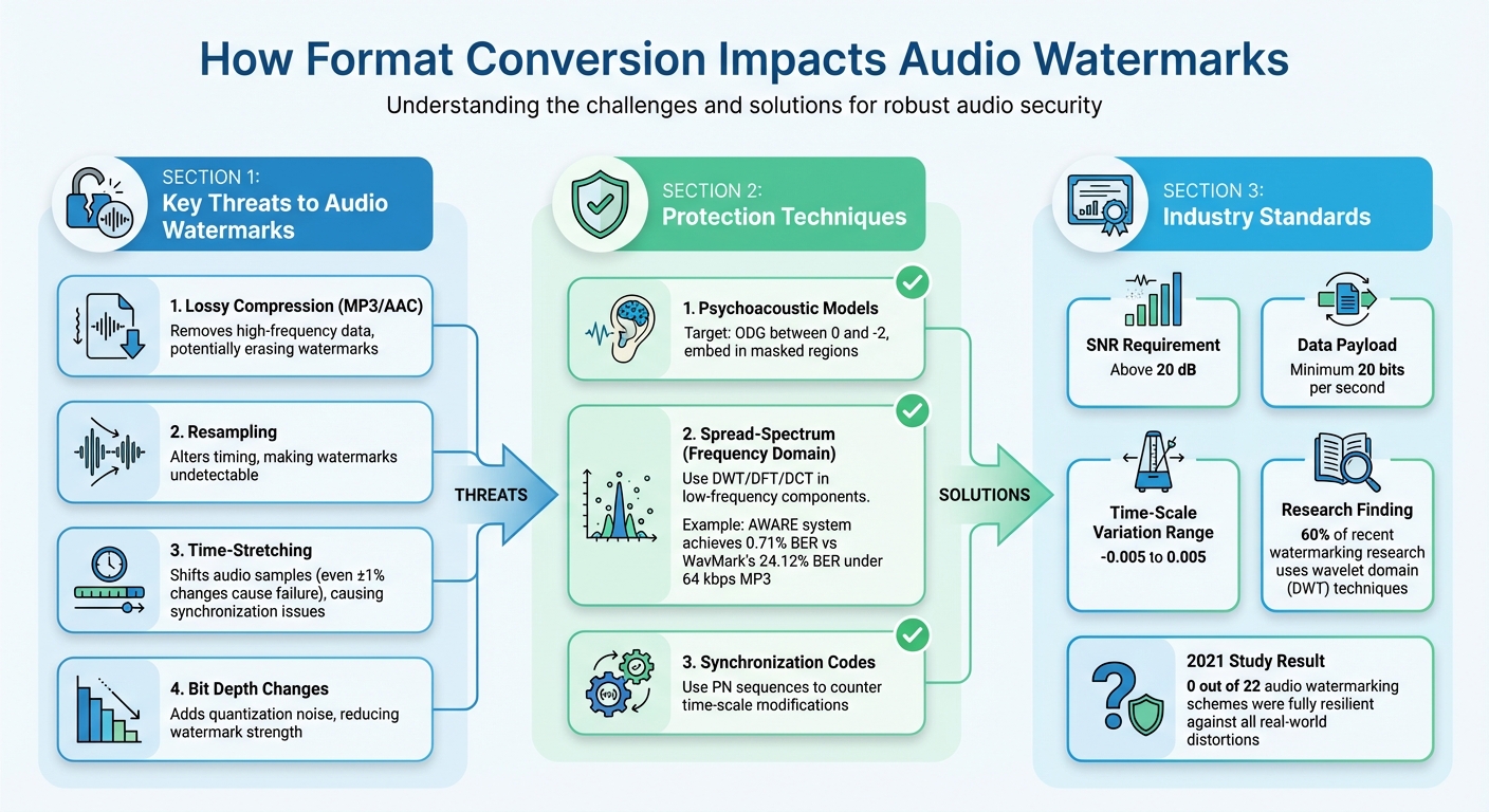 How Format Conversion Damages Audio Watermarks: Key Threats and Solutions