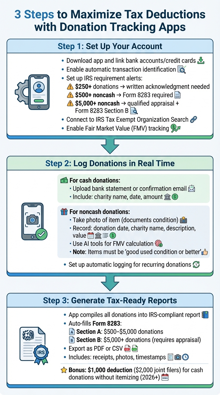 How to Use Donation Tracking Apps for Tax Deductions: 3-Step Process