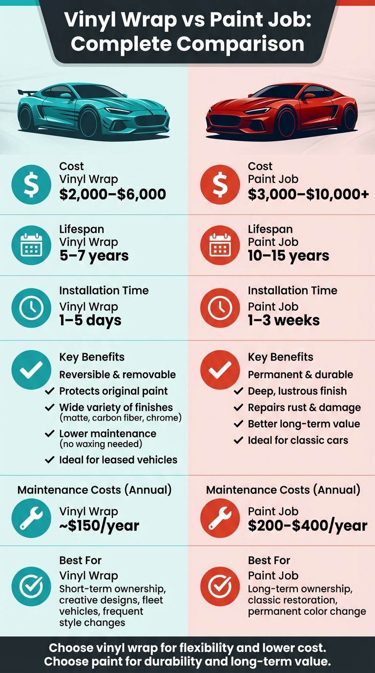Vinyl Wrap vs Paint Job Cost and Durability Comparison Chart