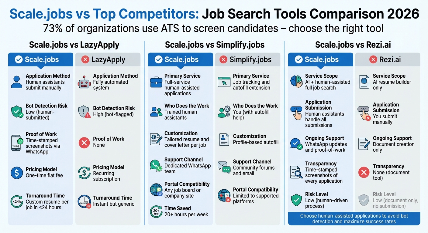 Scale.jobs vs LazyApply vs Simplify vs Rezi Comparison 2026