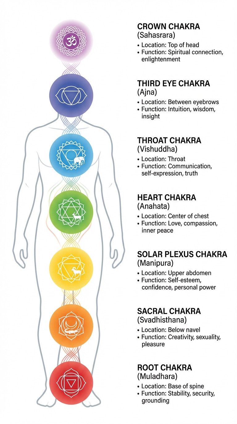 The 7 Chakras: Locations, Colors, and Functions Guide