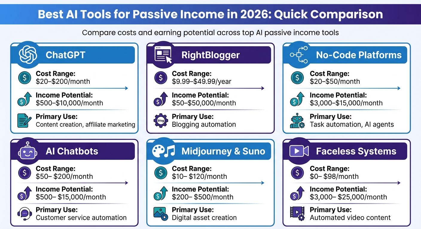 AI Tools for Passive Income: Cost vs Earnings Comparison 2026