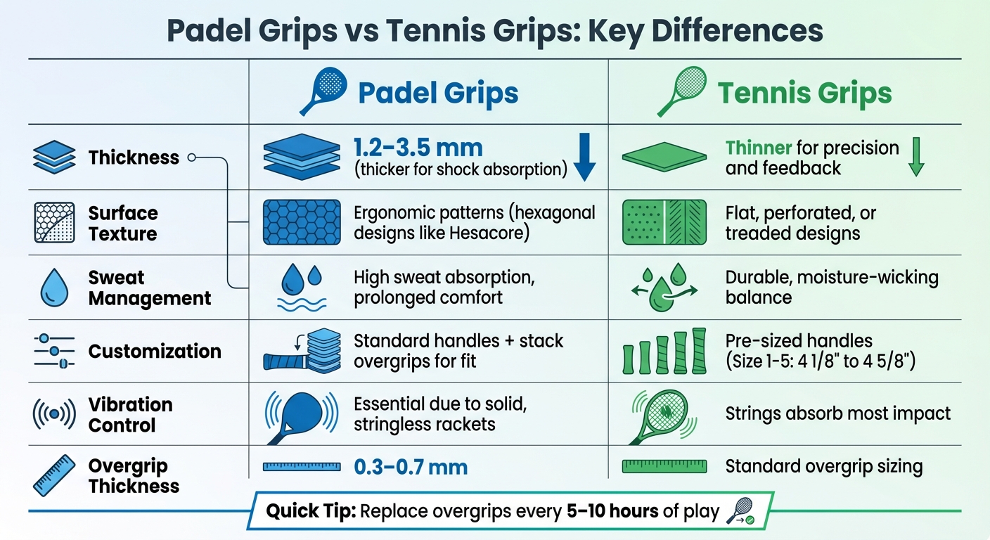 Padel vs Tennis Grips: Key Differences Comparison Chart
