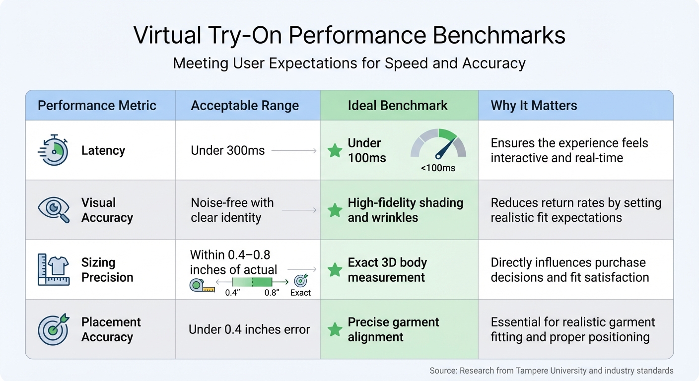 Virtual Try-On Performance Benchmarks: Latency, Accuracy, and Sizing Standards