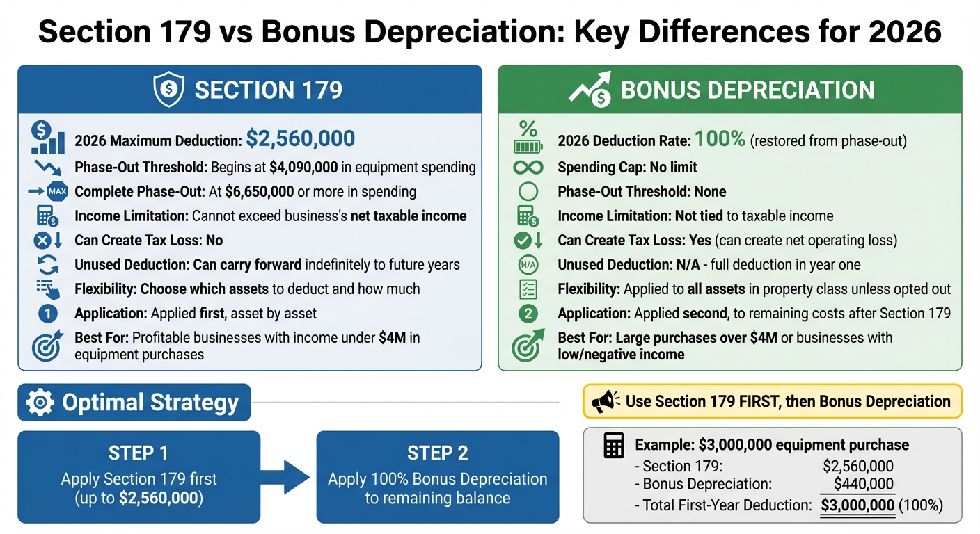 Section 179 vs Bonus Depreciation 2026 Tax Deduction Comparison