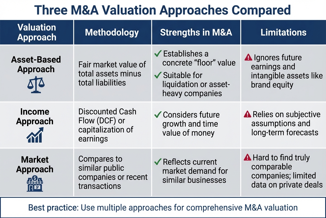 Comparison of M&A Valuation Approaches: Asset-Based vs Income vs Market