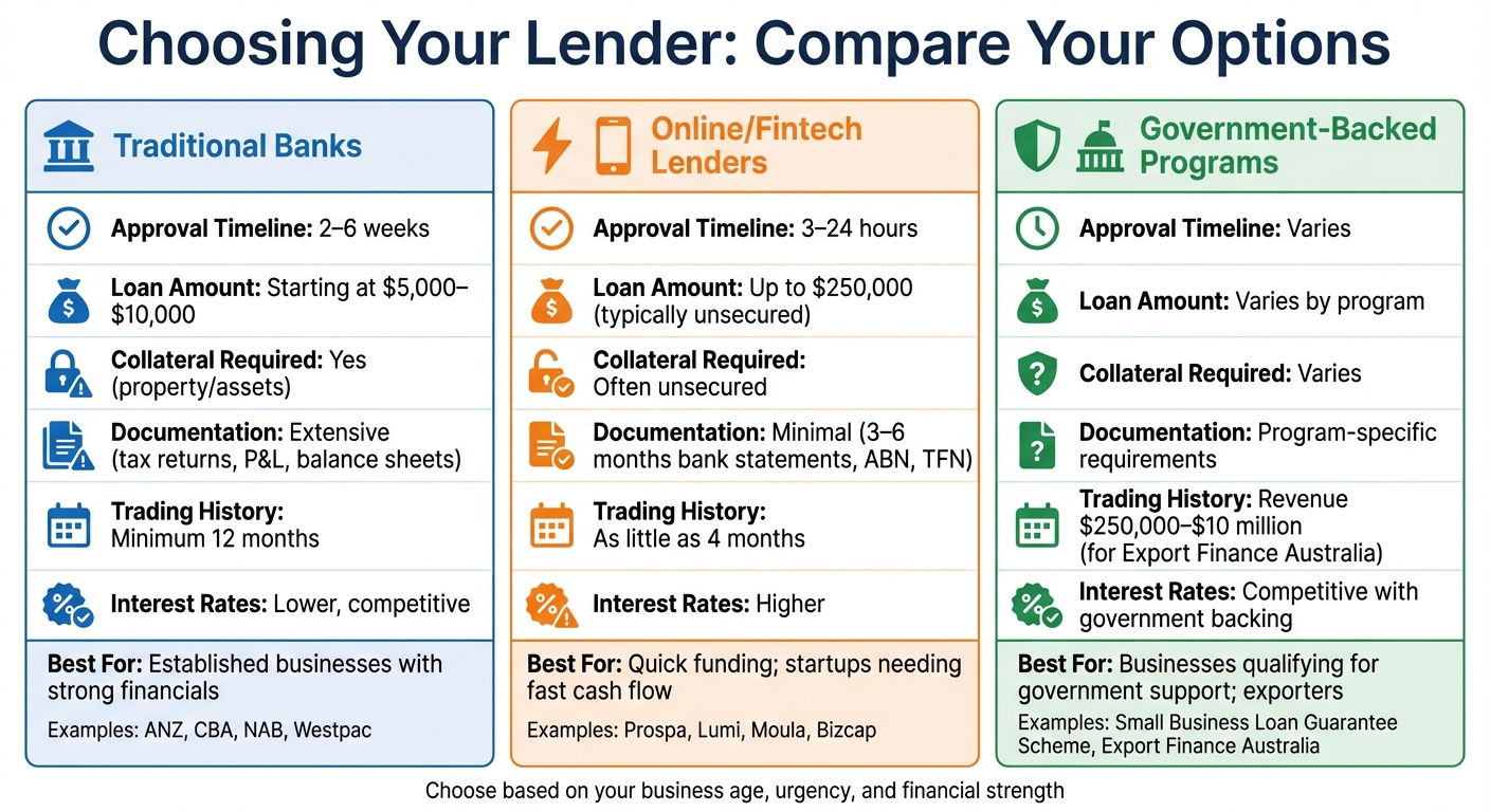 Australian Small Business Loan Requirements: Banks vs Online Lenders vs Government Programs