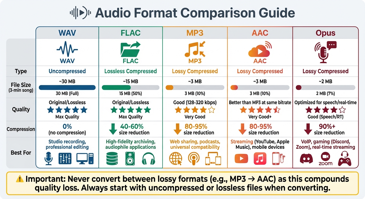 Audio File Format Comparison: Size, Quality, and Best Use Cases
