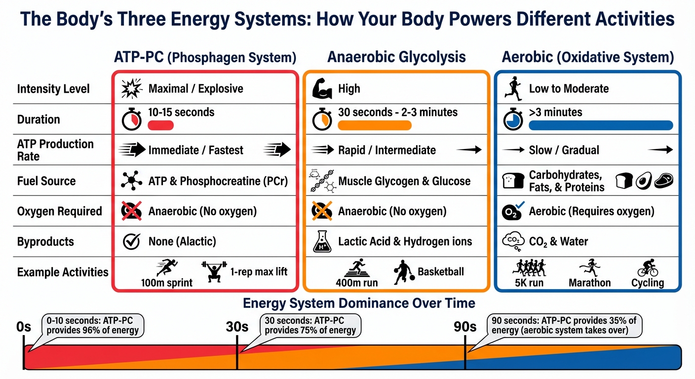 Comparison of Three Energy Systems: ATP-PC, Anaerobic Glycolysis, and Aerobic