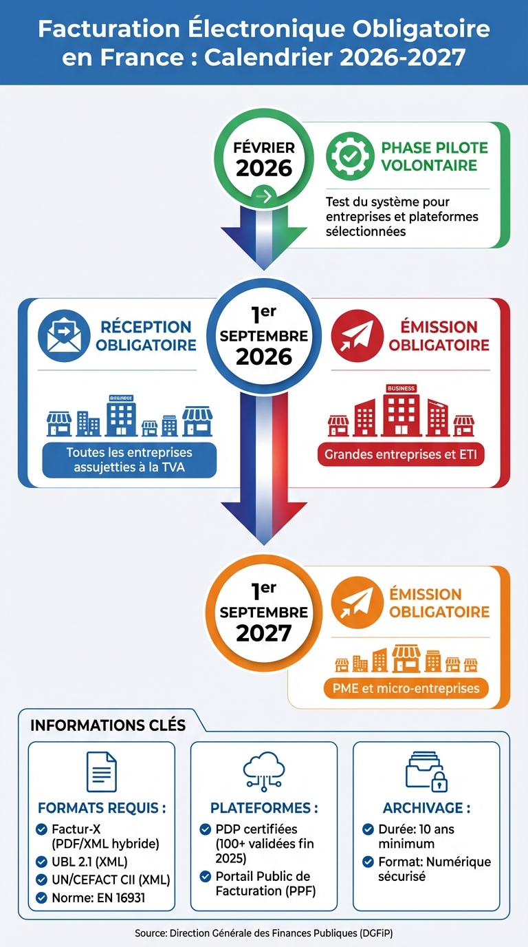 Calendrier de mise en œuvre de la facturation électronique obligatoire en France 2026-2027