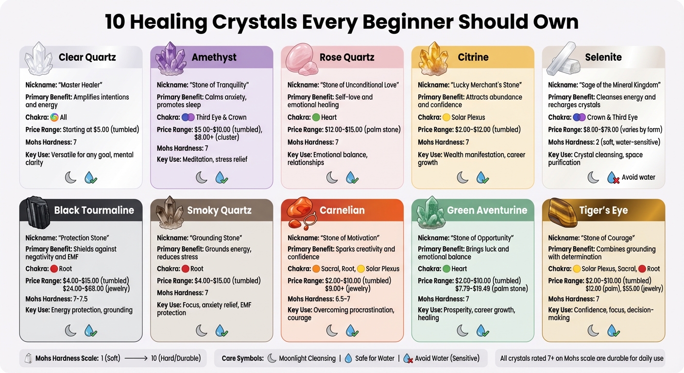 10 Essential Healing Crystals for Beginners: Properties, Uses, and Pricing Guide