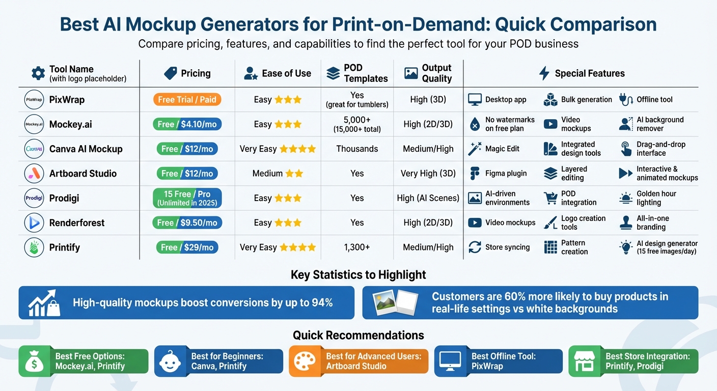 AI Mockup Generators Comparison Chart for Print-on-Demand
