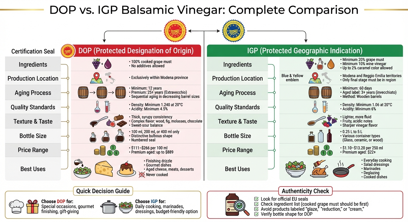 DOP vs IGP Balsamic Vinegar Comparison Chart